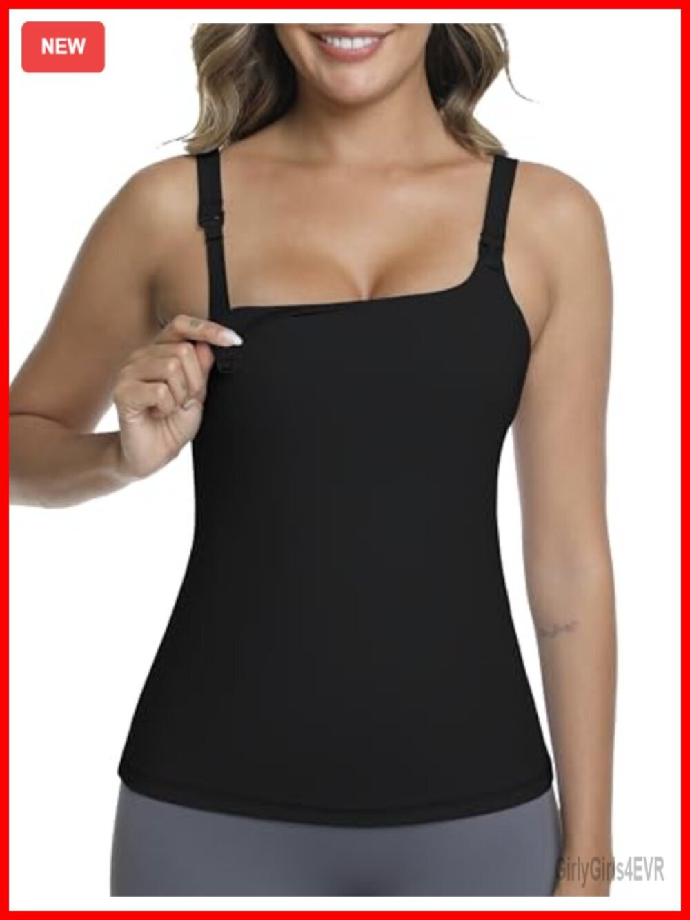Nursing Tank Tops Square Neck Maternity Camisole with Built in Bra Sleeveless
